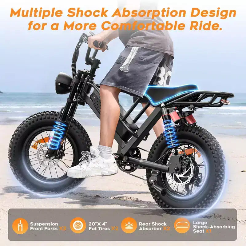 Eilleo 20 Fat-Tire-E-Bike, 750-W-Motor (920 W Spitzenleistung), 24,9 mph, 5070 Meilen Reichweite, 48-V-15,6-Ah-Akku, Vollfederung, Shimano 7-Gang