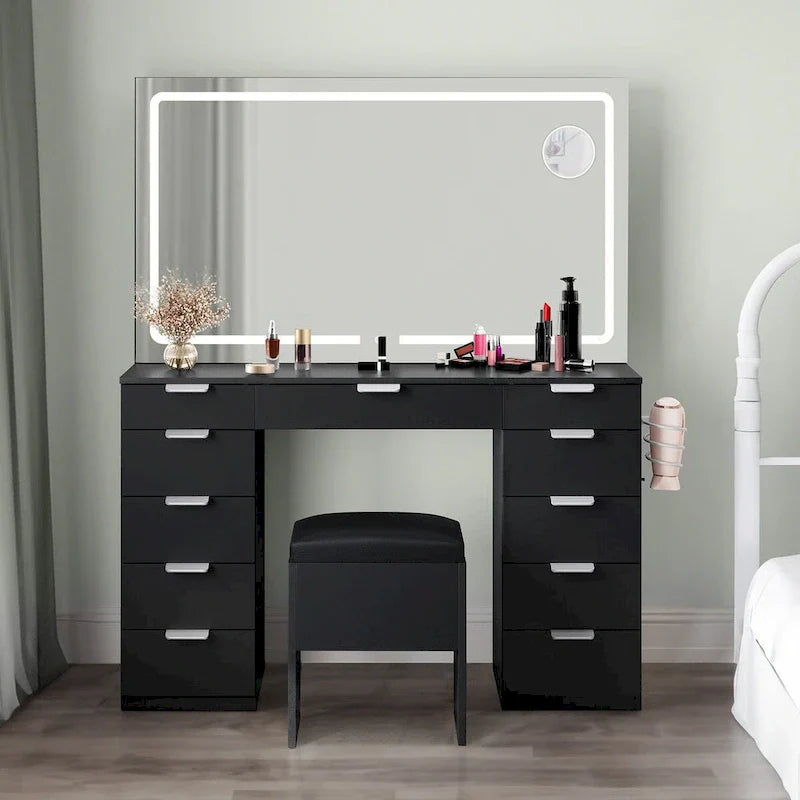 Moasis 46 kaptafel met ingebouwd stopcontact, verlichte spiegel en föhnrek - 55.8 H X 46 W X 11.7 D