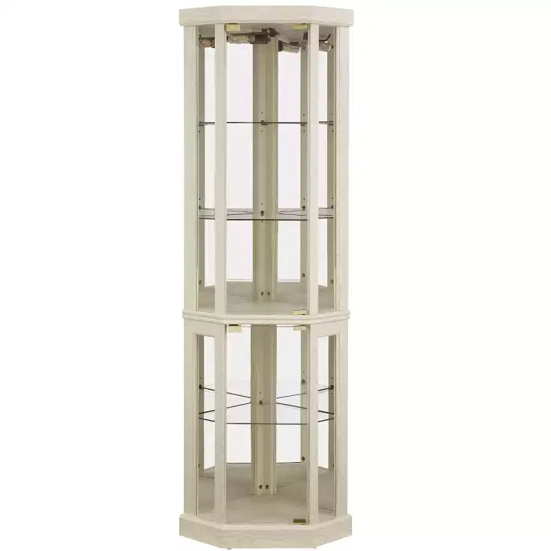 Hoekvitrinekast met glazen deuren en planken, hoekvitrine voor woonkamer