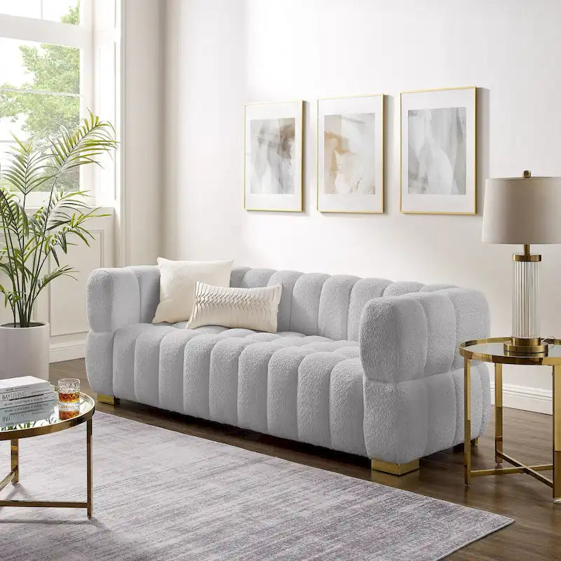 85 Modern Waffle Fabric Couch, Leisure Comfortable Sofa