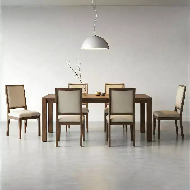 Modern Dining Set - 80 Table + 6 Cushioned Chairs, Solid Wood Frame, 400lbs Table Capacity, Easy Assembly