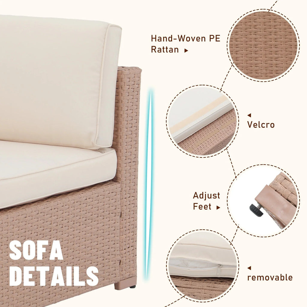 7-teiliges Outdoor-Sitzgruppen-Set aus Korbgeflecht und Stahl mit Polsterung