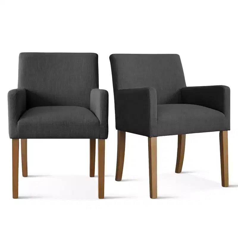 Set of 6 Upholstered Dining Chairs with Arms, Modern Linen Armchairs with Wooden Legs, Accent Chairs for Dining Room, Living Room - Panipeachy