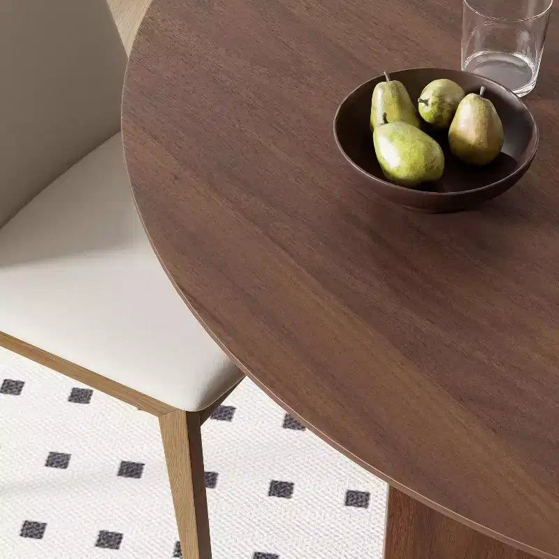 PexFix runder Esstisch aus Massivholz, 45 x 45, mit Walnuss-Finish und eleganten Bogenbeinen für moderne Esszimmer und Küchen