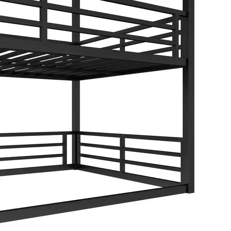 Full over Full over Full Bunk Bed, Metal Triple Bunk Bed with Safety Guardrails, Heavy-duty Bunk Bed with Noise-reduced Design, Black