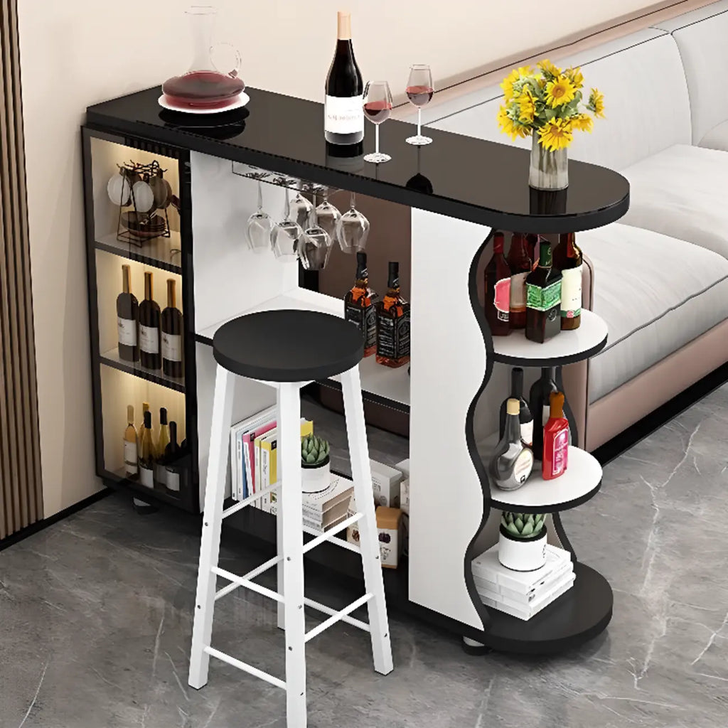 Modern Stone Top Freeform Bar Table with Storage for Home Bars