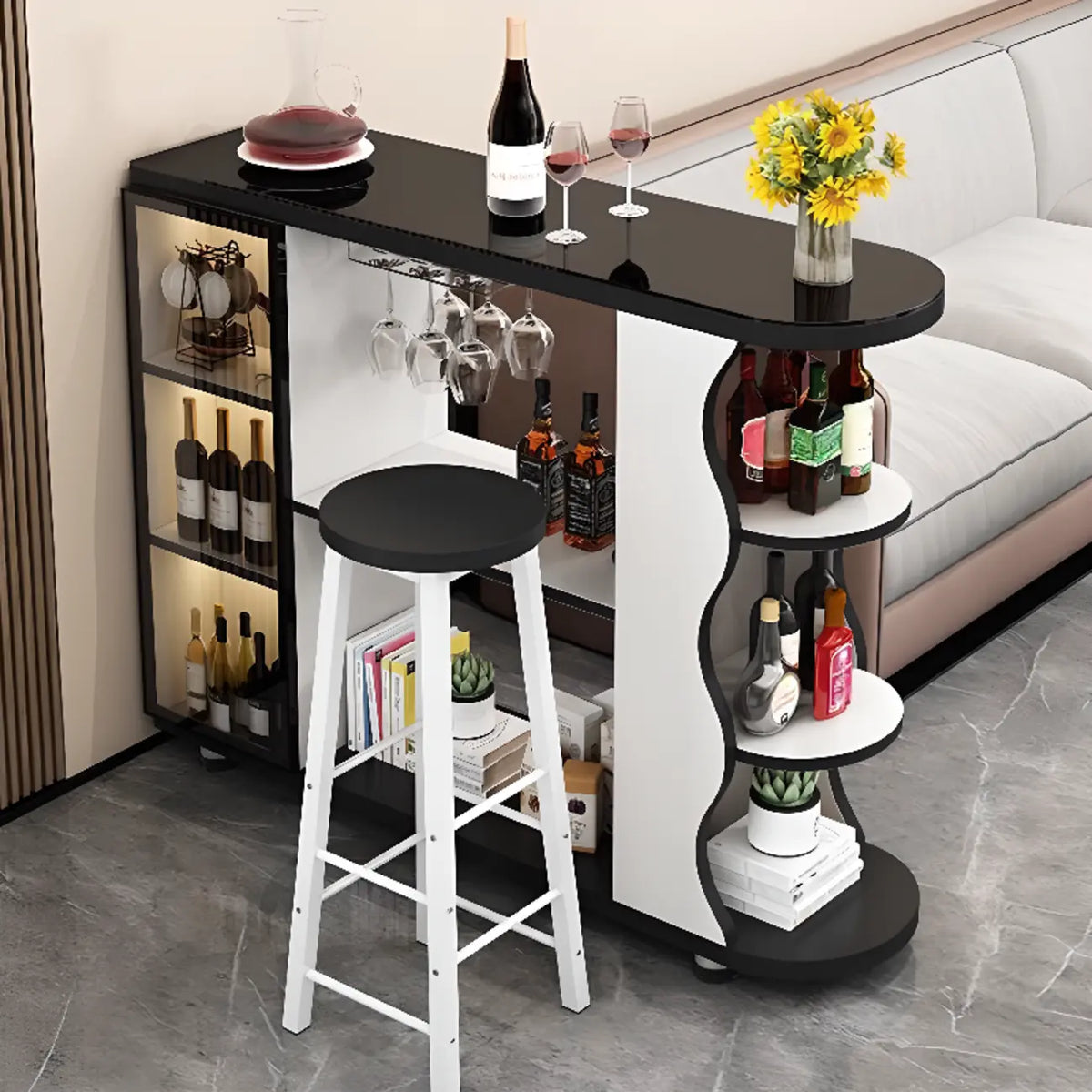 Modern Stone Top Freeform Bar Table with Storage for Home Bars