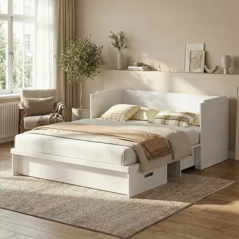 Mjkone Queen Size Convertible Murphy Cabinet Bed with Mattress, USB Charging, Storage Drawers