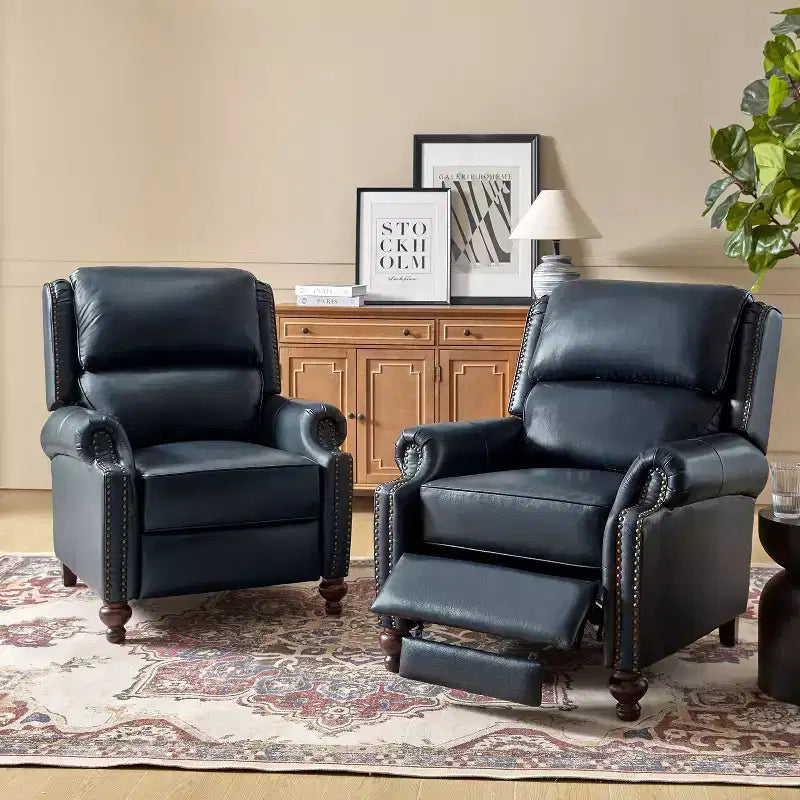 Set aus 2 modernen Elisabete-Sesseln mit hoher Rückenlehne aus echtem Leder und Vintage-Nagelkopfbesatz für Wohnzimmer und Schlafzimmer| ART OF LIVING DESIGNS
