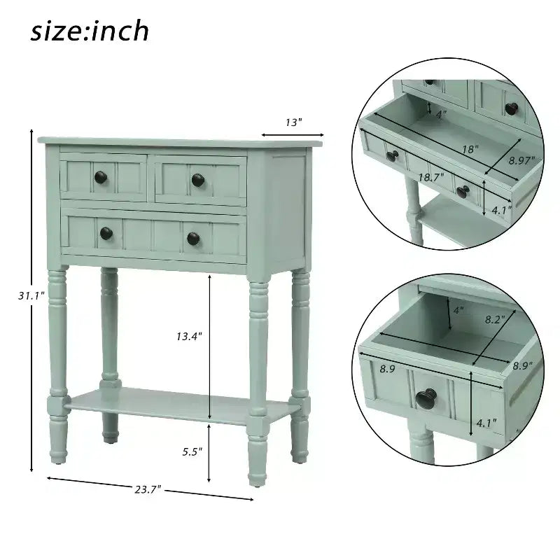 23.7in Narrow Console Table with 3 Drawers and Shelf, Sofa Table for Small Space Entryway or Living Room