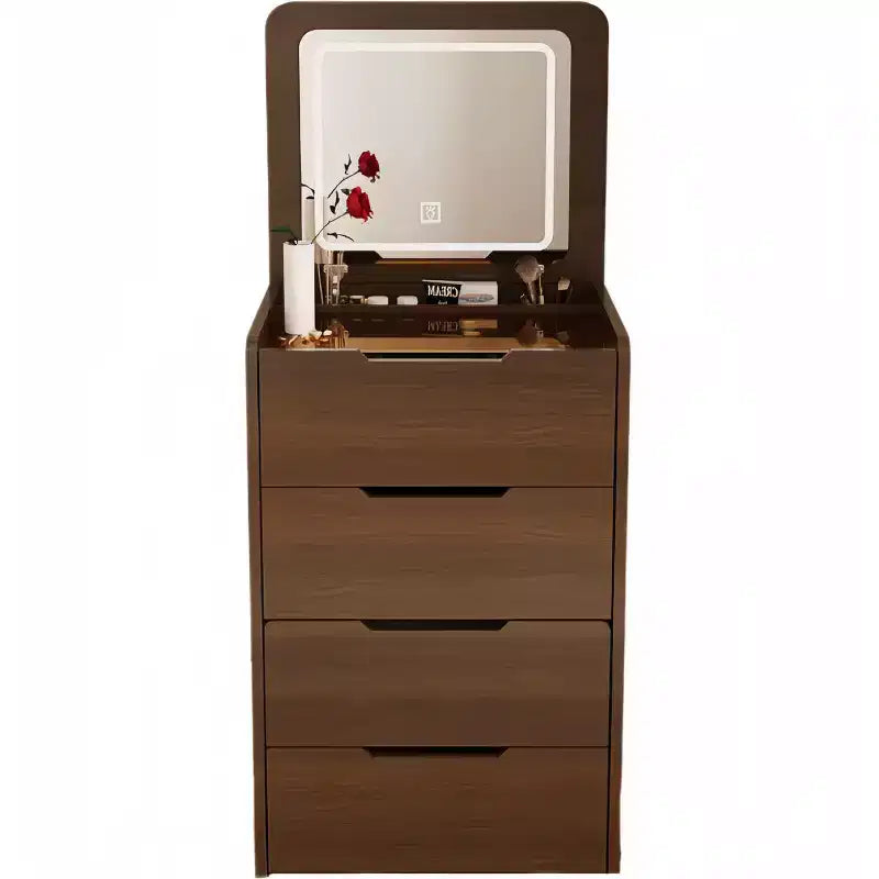 Okak 3-in-1-kaptafel met opklapbare spiegel, compacte kaptafel met zichtbaar glazen blad en gewatteerde kruk, kaptafelbureau voor de slaapkamer