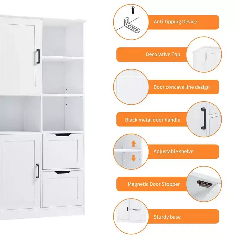 62'' Tall Bathroom Storage Cabinet, Freestanding Floor Storage Cabinet With Drawer & Adjustable Shelf, Pantry Storage Cabinet For Bathroom Living Room
