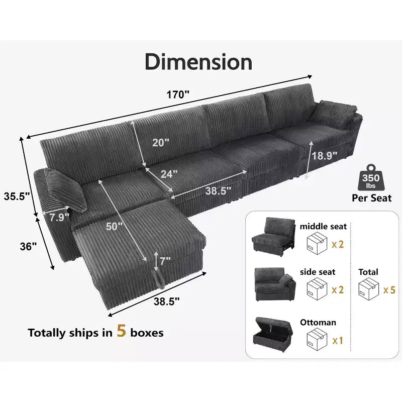 Canapé sectionnel modulaire en velours côtelé Dyonery avec housses lavables
