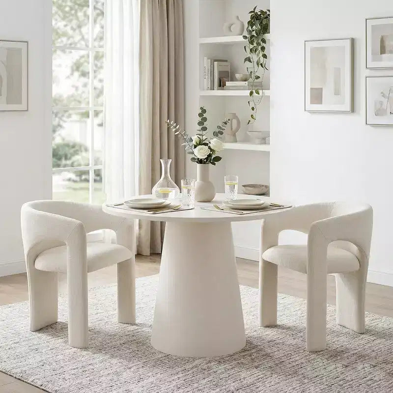 Set da pranzo compatto per 2 persone, sedie imbottite beige, tavolo da pranzo rotondo con piedistallo, arredo moderno compatto per cucina - Panipeachy