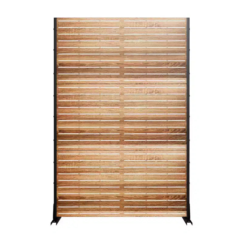 MAYEERTY 72 inch Room Divider with Galvanized Frame Wood Gain Privacy Screen Garden Fence Patio Beige