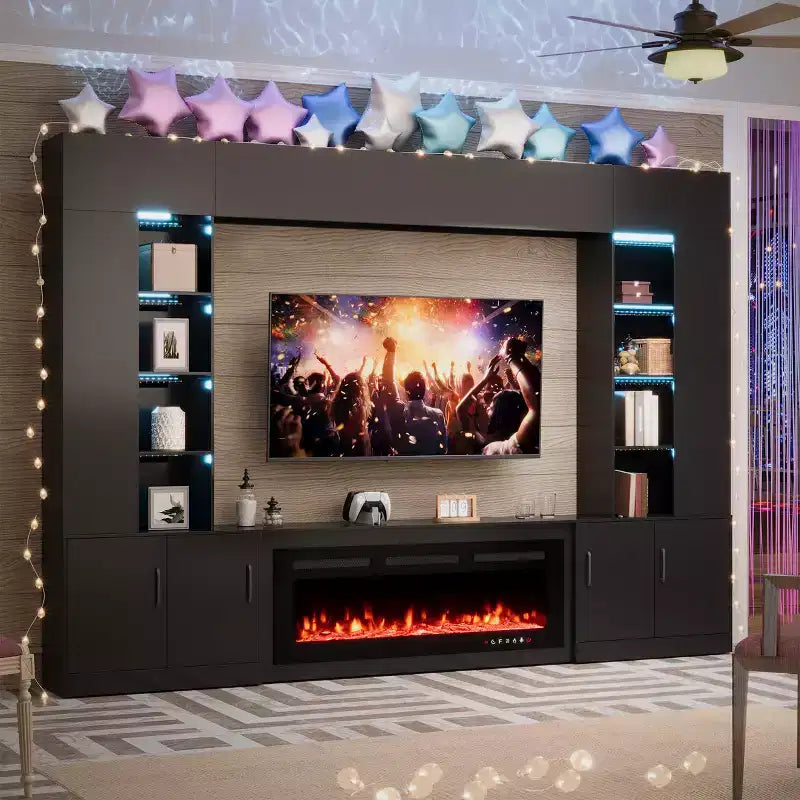 EROMMY 112Large Wall Unit Entertainment Center With Fireplace And LED Lights