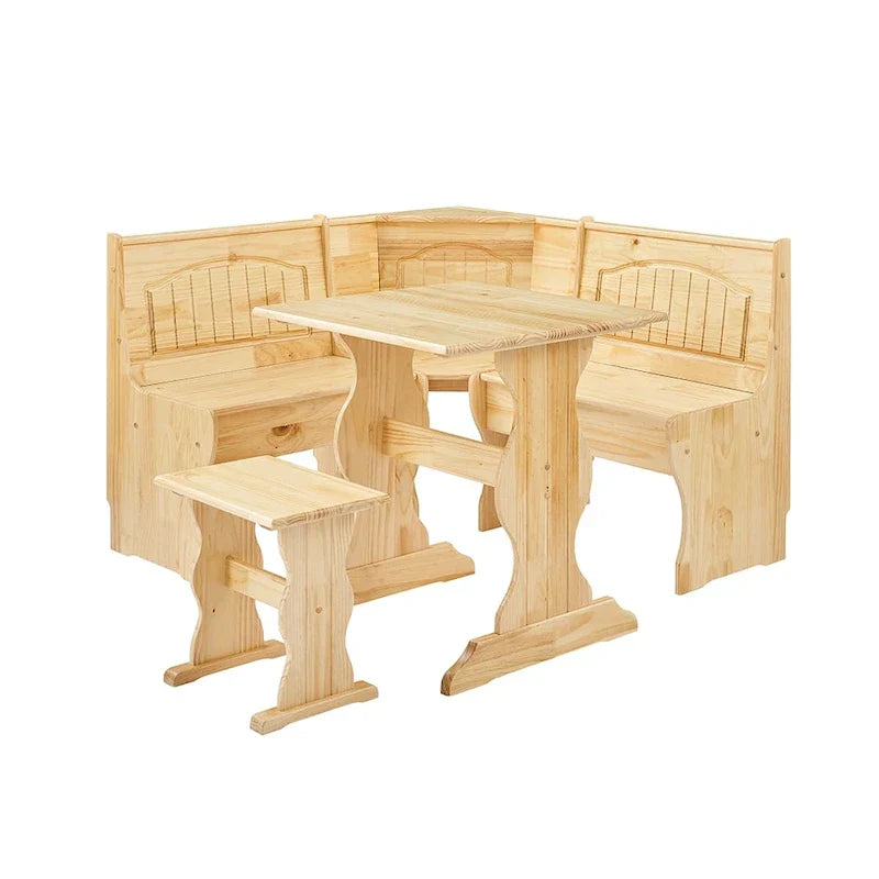 MUSEHOMEINC 3-teiliges Frühstücks-Esszimmerset im traditionellen Stil aus Massivholz mit Seitenbank und verstecktem Stauraum