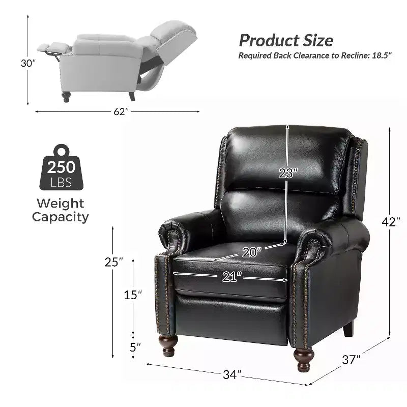 Set aus 2 modernen Elisabete-Sesseln mit hoher Rückenlehne aus echtem Leder und Vintage-Nagelkopfbesatz für Wohnzimmer und Schlafzimmer| ART OF LIVING DESIGNS
