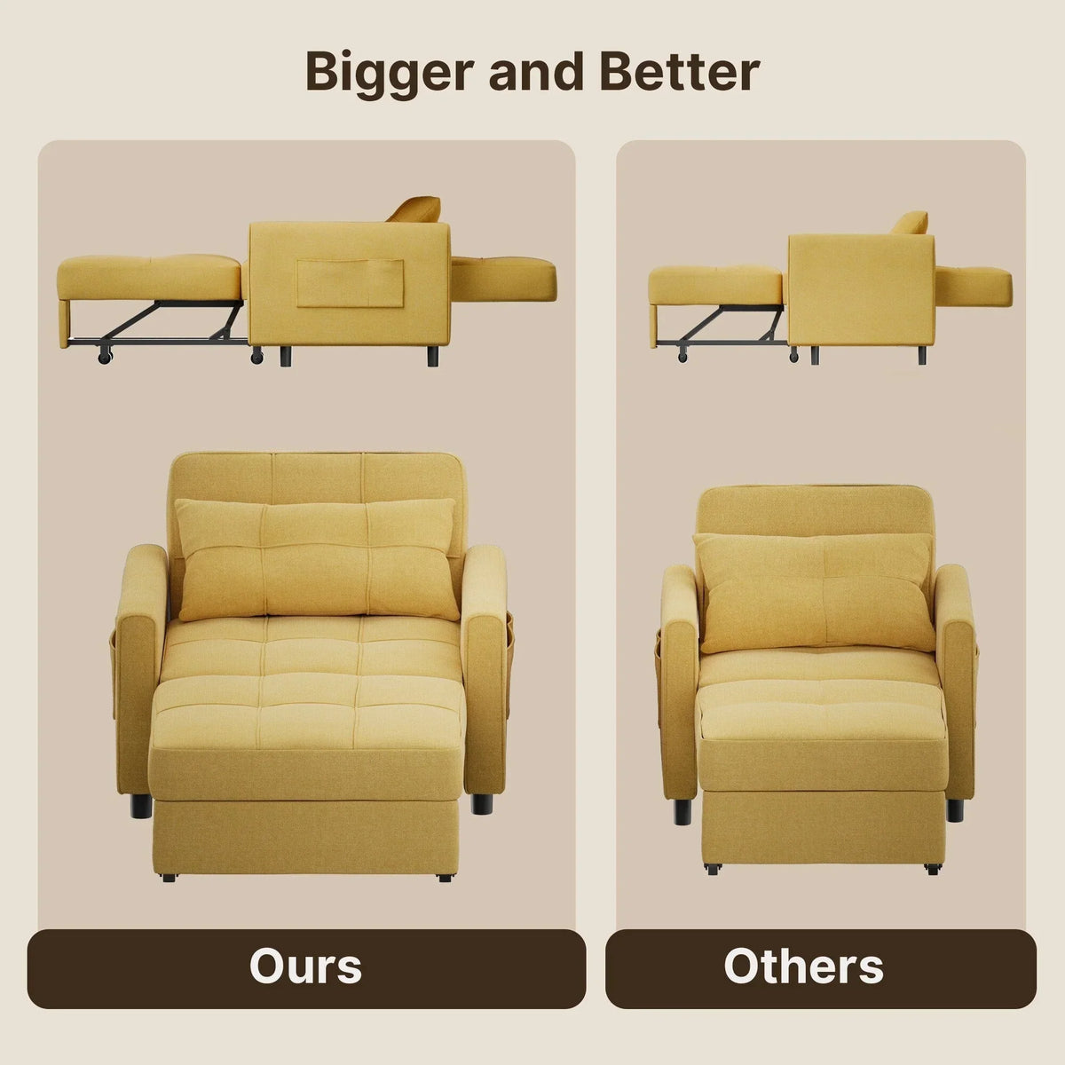 3-in-1-Schlafsofa mit verstellbarer Rückenlehne, ausziehbarer Sessel, umwandelbares Klappbett fürs Wohnzimmer