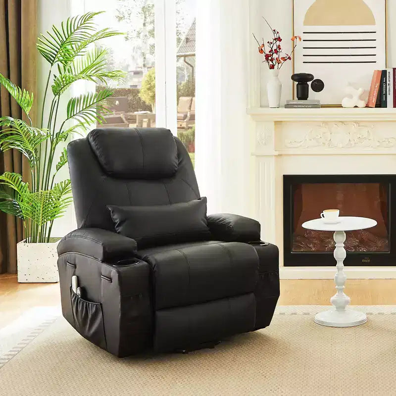 Bestier 34.6'' Electric Power Lift Asist Recliner Chair with Massage and Heat, Fax Leather Reclining Chair with Side Pockets & Cup Holders