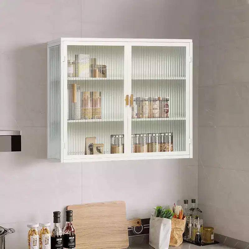 Armario de pared moderno de 2 puertas Okak con almacenamiento de 3 niveles y puertas de vidrio para entrada/comedor/sala/cocina