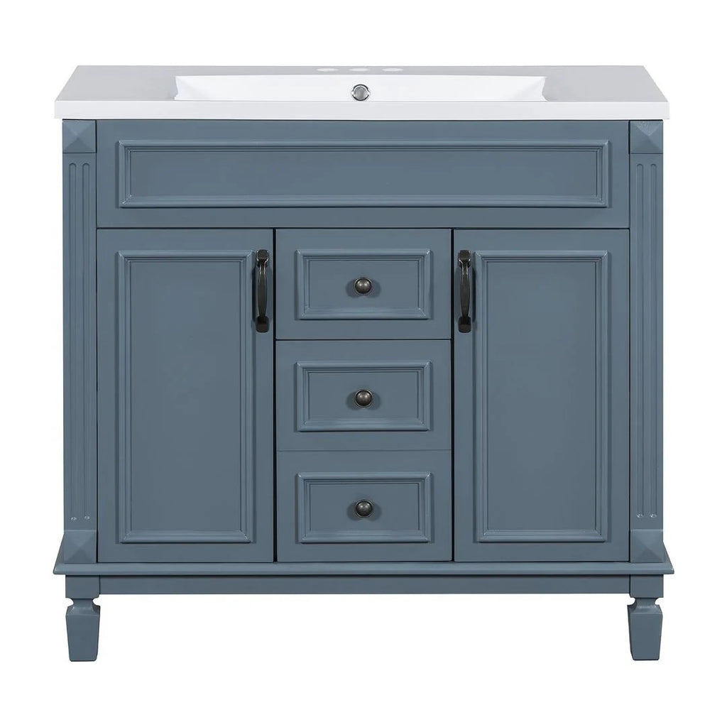 36'' Modern Bathroom Vanity with Top Sink and Mirror Cabinet,2 Doors and 2 Drawers