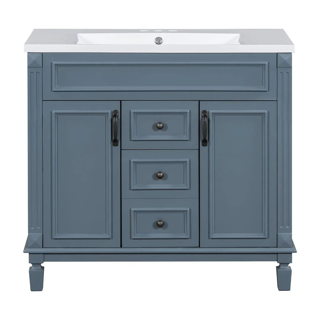 36'' Modern Bathroom Vanity with Top Sink and Mirror Cabinet,2 Doors and 2 Drawers