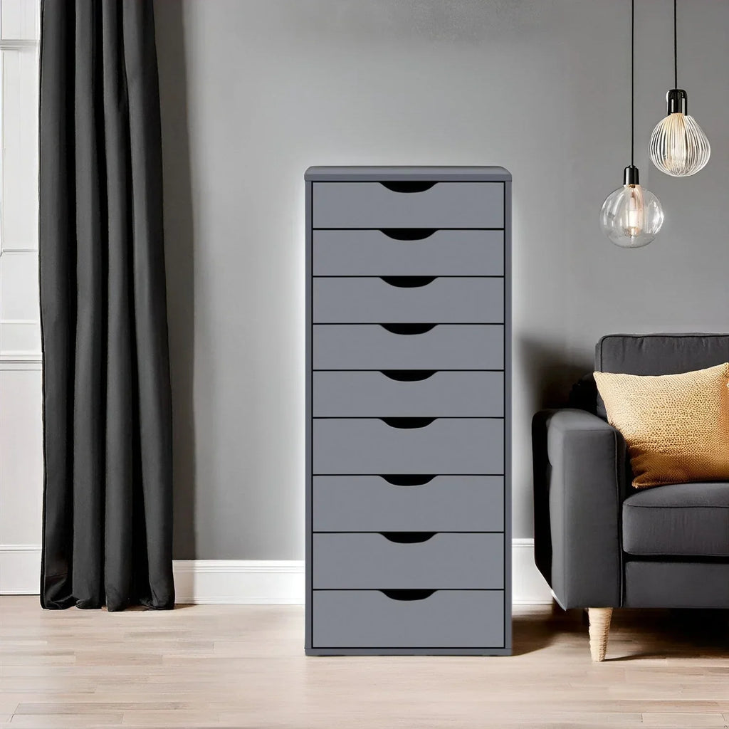 Smalle houten kast met 9 laden, soepel glijdende laden en bovenste opbergplank