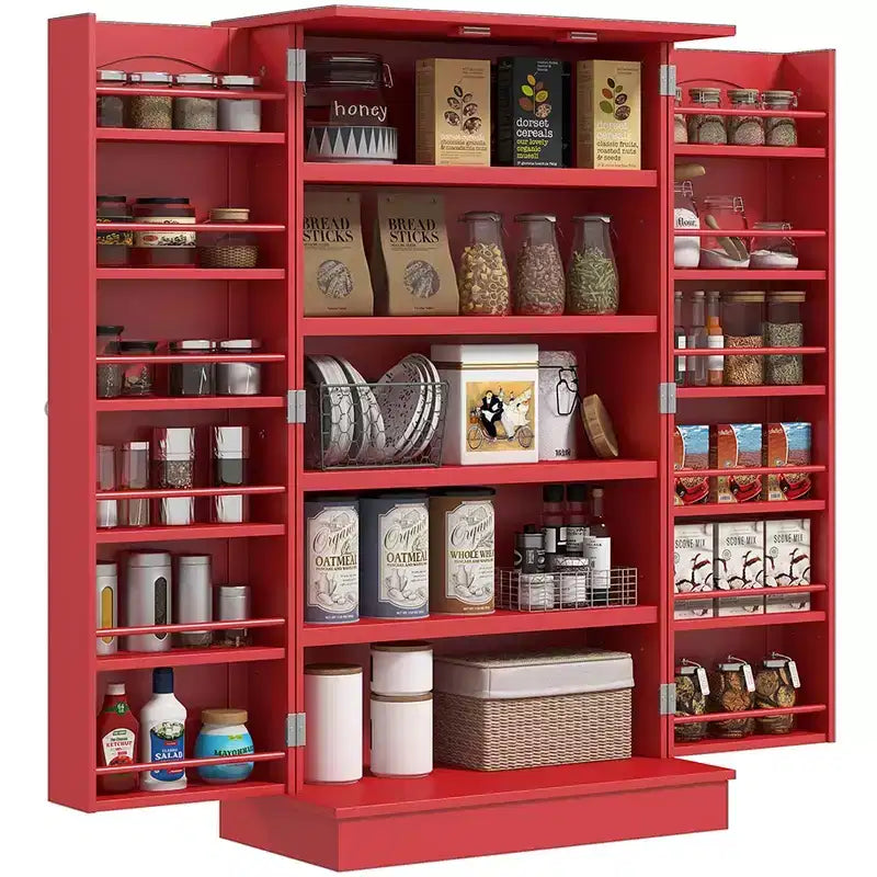 HOMCOM 41 Kitchen Pantry, 2-Door Kitchen Cabinet with 5-tier Storage Shelving, 12 Spice Racks and Adjustable Shelves for Dining Room