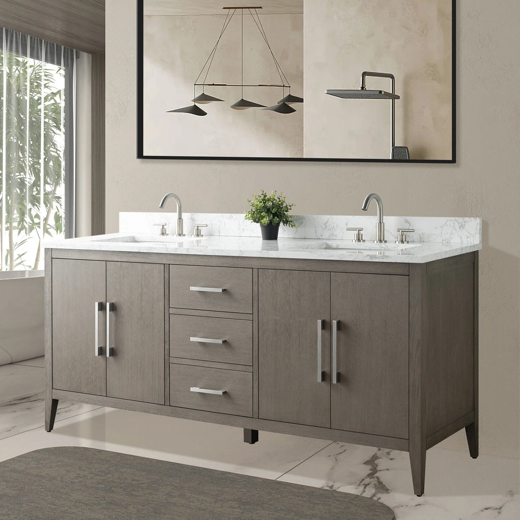 Vanity Art 72 badkamermeubel met dubbele wastafel en blad van composietmarmer
