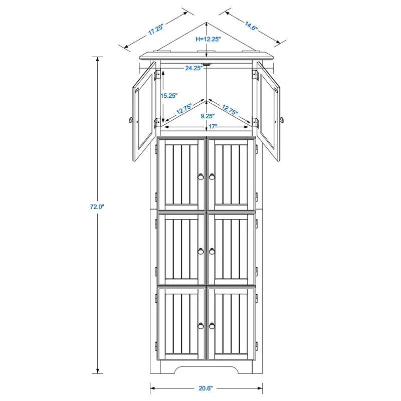 Tall Corner Storage Cabinet with 8 Doors and 4 Shelves