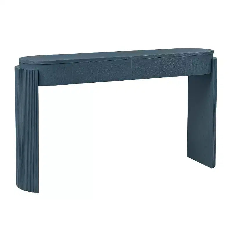 Table console moderne Merax à plateau ovale avec pieds courbés cannelés et deux tiroirs dissimulés