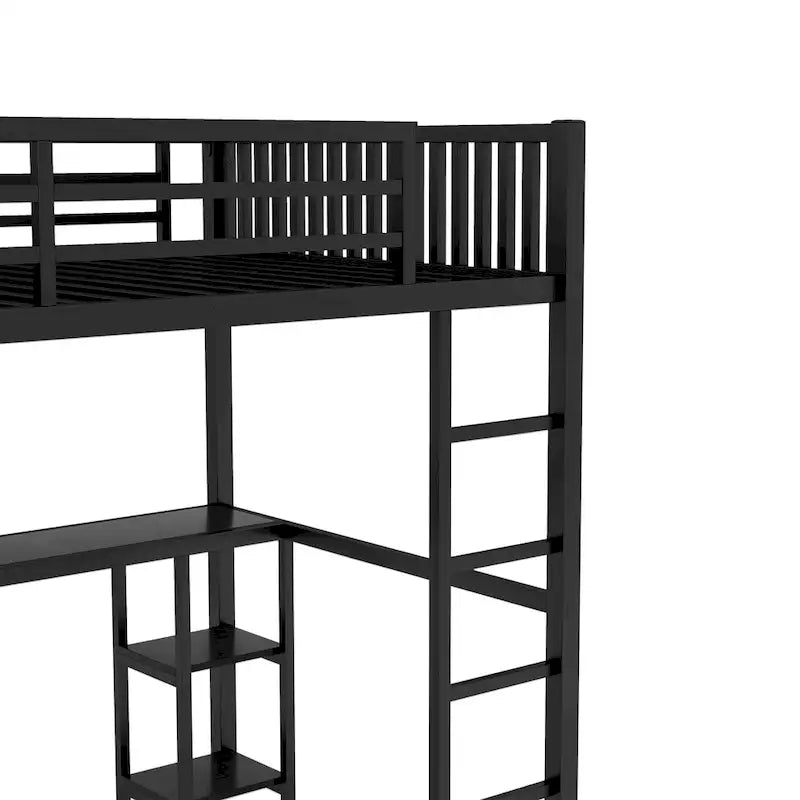 Full XL Size Loft Bed Frame with Built-in Wardrobe