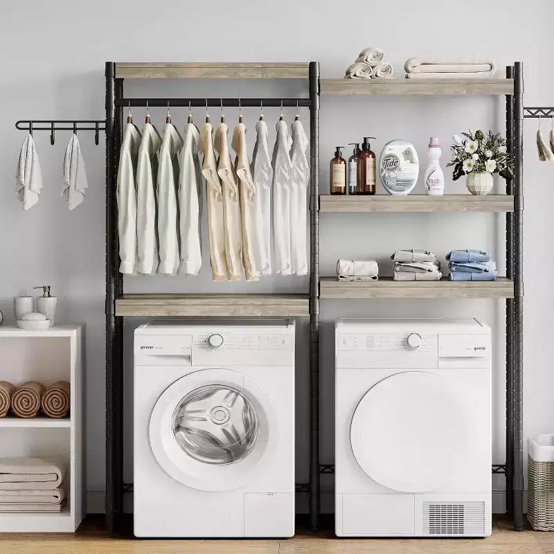 Plank boven de wasmachine, droogkastopbergplank met 5 niveaus en verstelbare hoogte, badkamerplank, ruimtebesparende opbergruimte voor badkamer en wasruimte