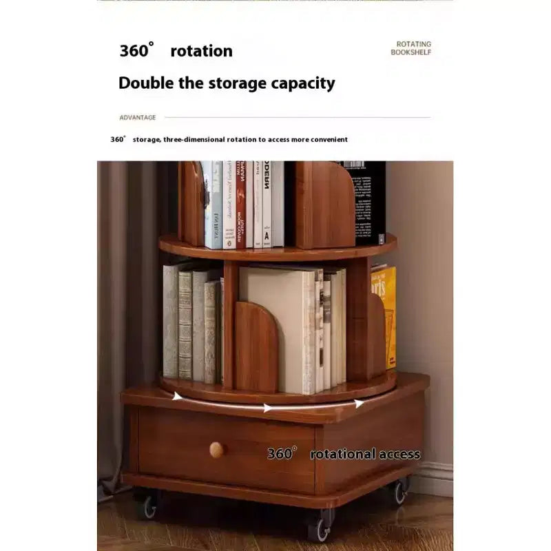 Libreria angolare Chic Crate a 6 ripiani con rotazione a 360° e ruote, libreria stretta per piccoli spazi, marrone noce