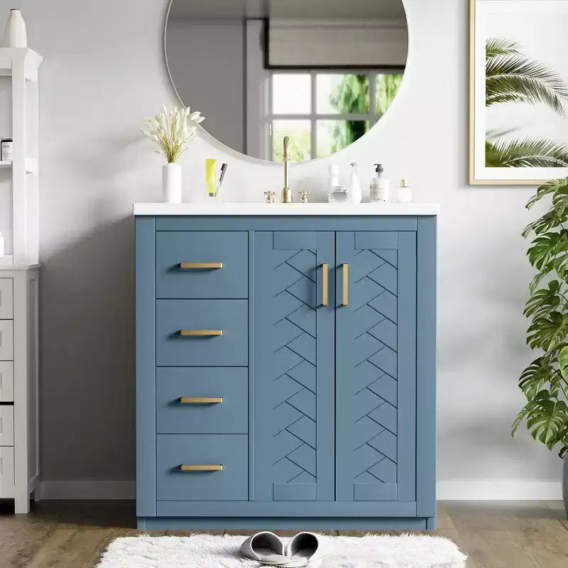 30 Single Sink Bathroom Vanity with Cabinet & 3 Drawers 鈥?Black / Blue / Green / Indigo / White