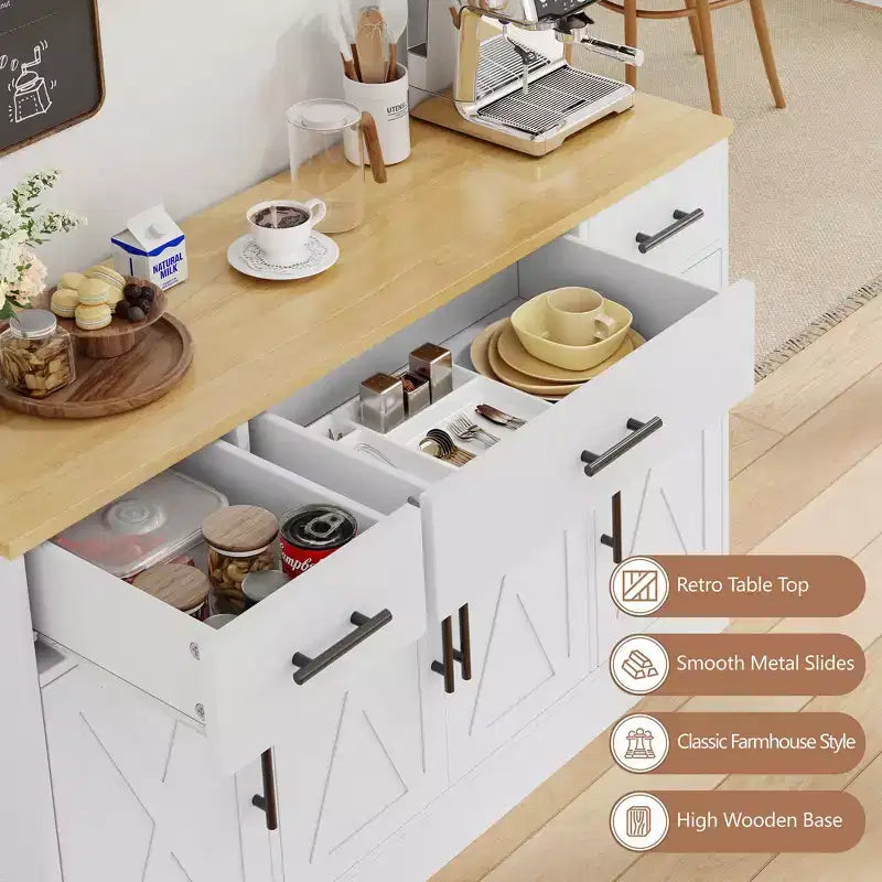 Celebalcony Buffet-Schrank mit Stauraum, 53,4 Zoll großer Küchenschrank mit 3 Schubladen und 4 Türen, verstellbarem Einlegeboden für Küche und Wohnzimmer