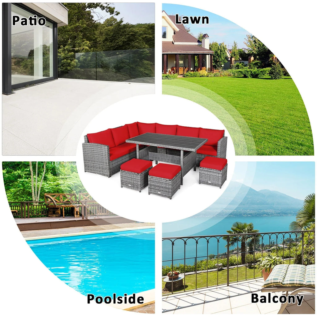 Costway 7-delige eethoek voor de patio van rotan, modulaire bank, fauteuil en voetenbank - Bekijk de details