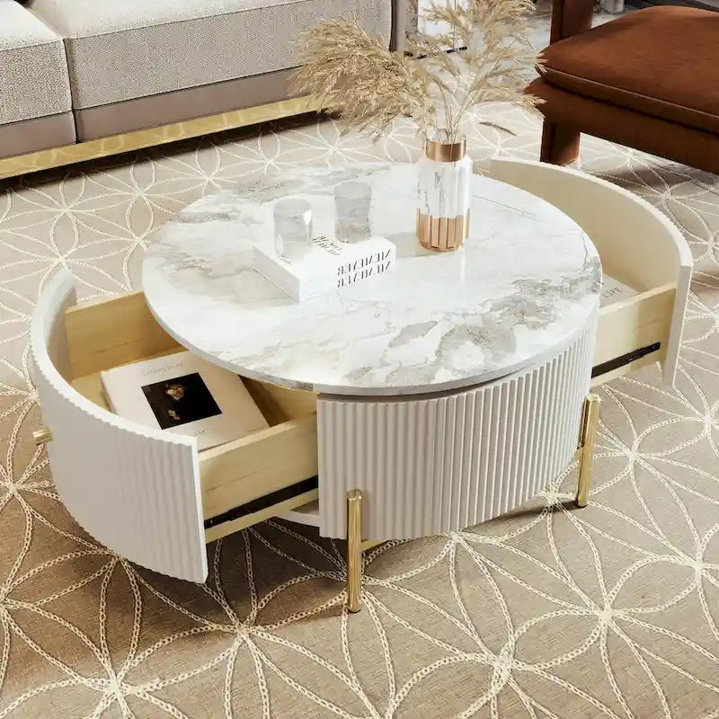 31.5 Modern Round Coffee Table with Large Drawer Storage