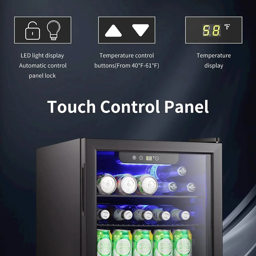 Minikoelkast voor 100 blikjes, drankkoelkast, wijnkoeler, doorzichtige glazen voordeur, klein touchscreen voor dranken - 2,6 cu. ft.