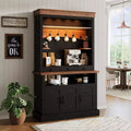 183 cm hoher Kaffeebarschrank im Landhausstil mit LED-Beleuchtung, Küchenbuffet mit Türen und Schublade, verstellbaren Regalböden und geräumigem Stauraum