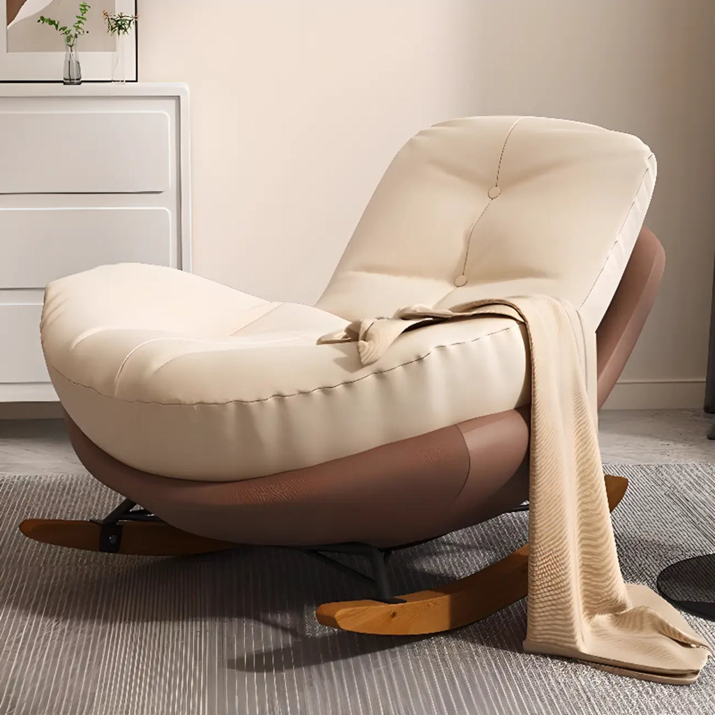 Sedia a dondolo imbottita in stile scandinavo con pouf opzionale