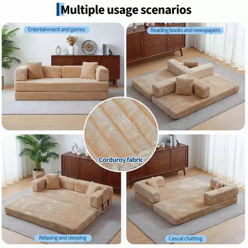 Sofá cama convertible 5 en 1 de 80,7, de pana, soporta 1200 lb, sin ensamblaje