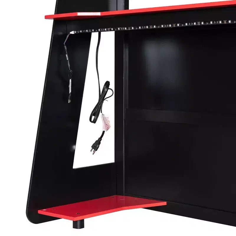 Luxystar großes Gaming-Hochbett mit Schreibtisch, Stauraumregalen und Beleuchtung