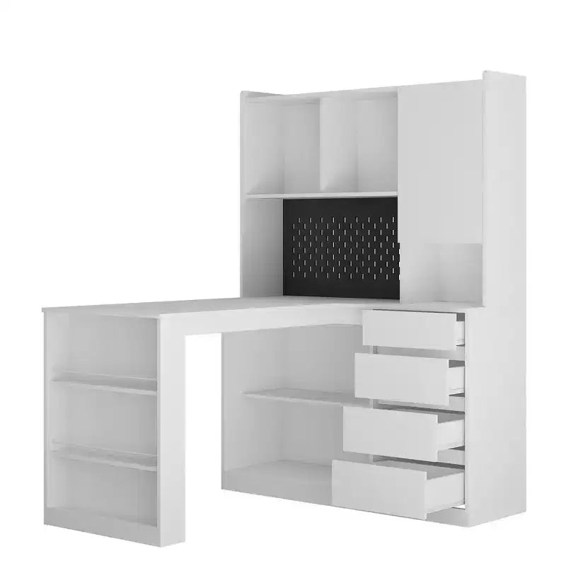 117-cm-Eckschreibtisch in L-Form mit Bücherregal und Schubladen