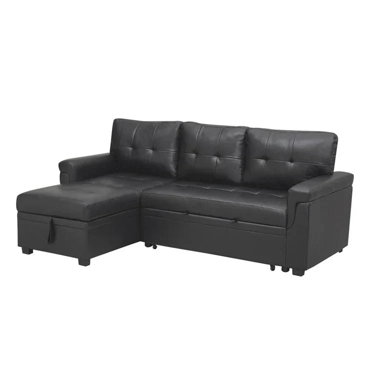 Divano componibile reversibile trasformabile con letto estraibile, chaise longue con contenitore nascosto e gambe resistenti