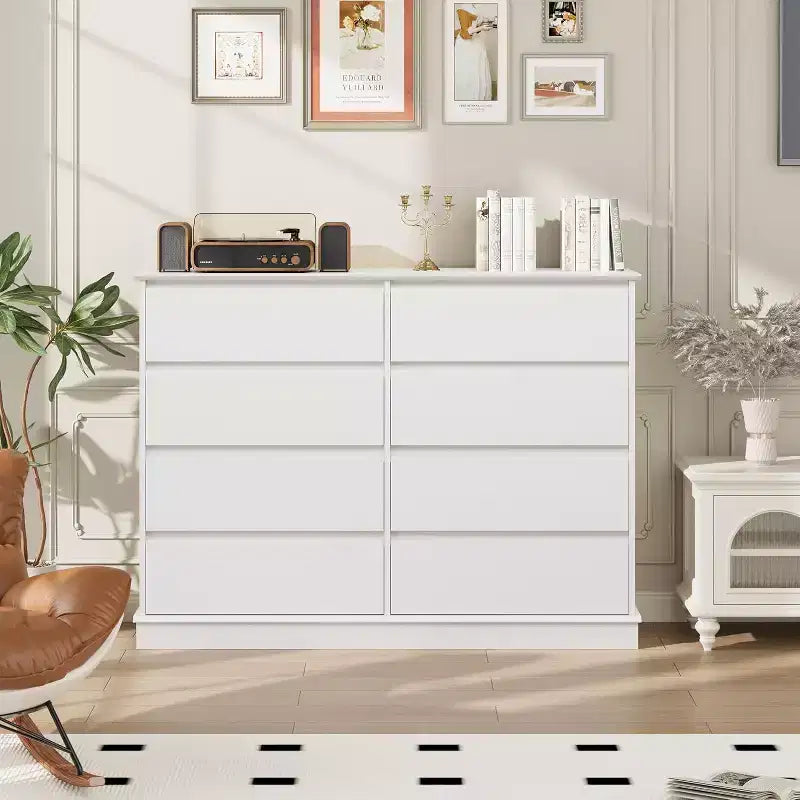Armoire de rangement à 8 tiroirs, commode avec tiroirs profonds, grand placard à dessus large pour salon, couloir, chambre d'enfant