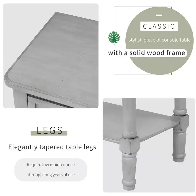 23.7in Narrow Console Table with 3 Drawers and Shelf, Sofa Table for Small Space Entryway or Living Room
