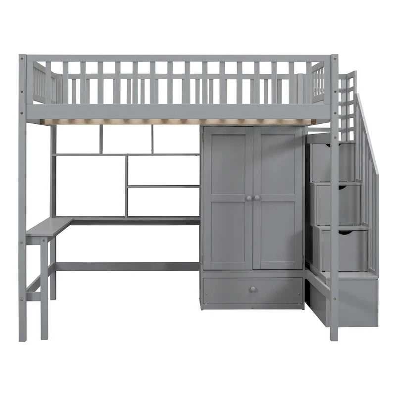 Full Pine Loft Bed with Desk and Storage