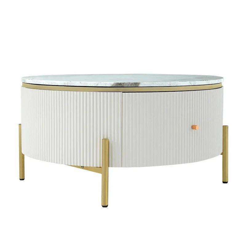 31.5 Modern Round Coffee Table with Large Drawer Storage